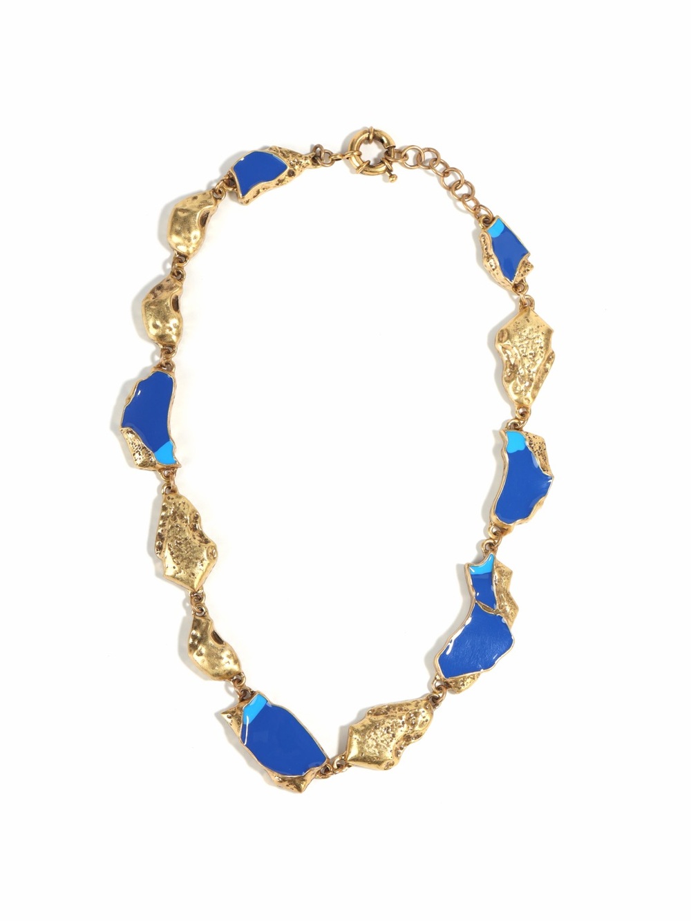 Gold and Blue Statement Link Necklace - Women Jewelry